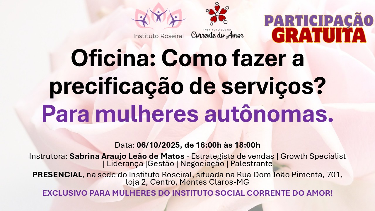 Oficina: Como fazer a precificação de serviços? Para mulheres autônomas.